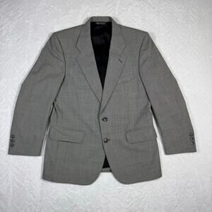 Halston Pure Wool Men's 40R Blazer USA Made Sports Coat Black White 2 Button
